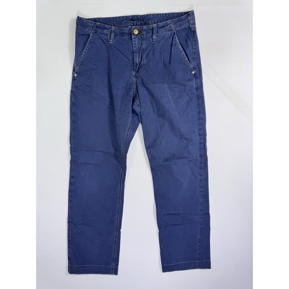 Robert Graham Mens 34x30 Blue Chino Pants Classic Yates Cotton Canvas Straight